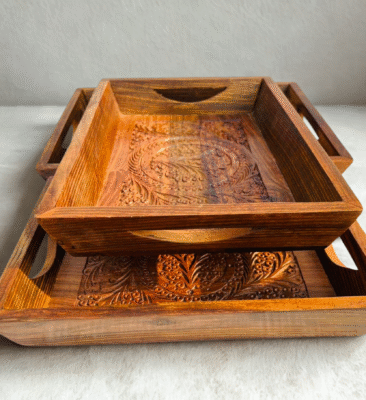Sheesham Wood Tray Set – Hand Carved Serving Tray Pakistan - Image 3