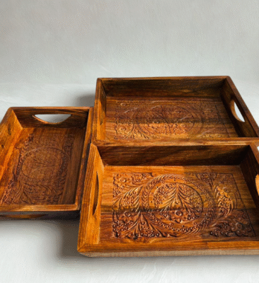 Sheesham Wood Tray Set – Hand Carved Serving Tray Pakistan - Image 2