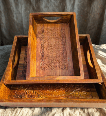 Sheesham Wood Tray Set – Hand Carved Serving Tray Pakistan