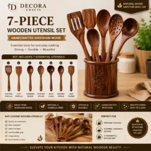 7 Piece Wooden Utensil Set handcrafted from Sheesham Wood