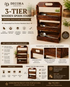 3 Tier Wooden Spoon Stand made from Sheesham Wood