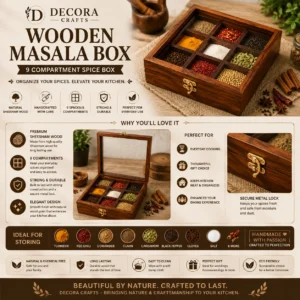 9 Compartment Wooden Spice Box made from Sheesham Wood